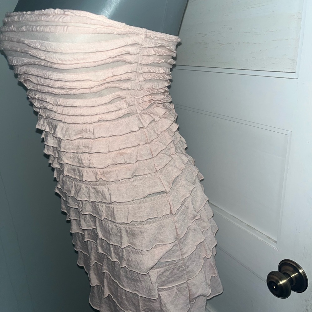 Express Light Pink Ruffled Stretch Strapless Dres… - image 3